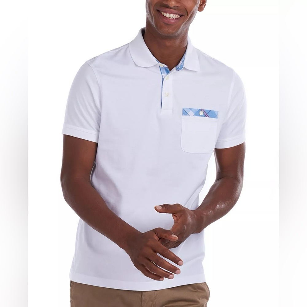 Barbour mens S Small white cotton casual slim fit polo shirt